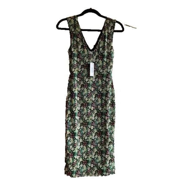 AFRM Los Angeles Black Floral Mesh midi tank dress XL - Picture 1 of 2